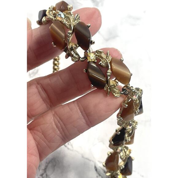 Thermoset Lucite Choker Necklace w AB Stones Tigers Eye Effect Mixed Root Beer - Picture 9 of 12